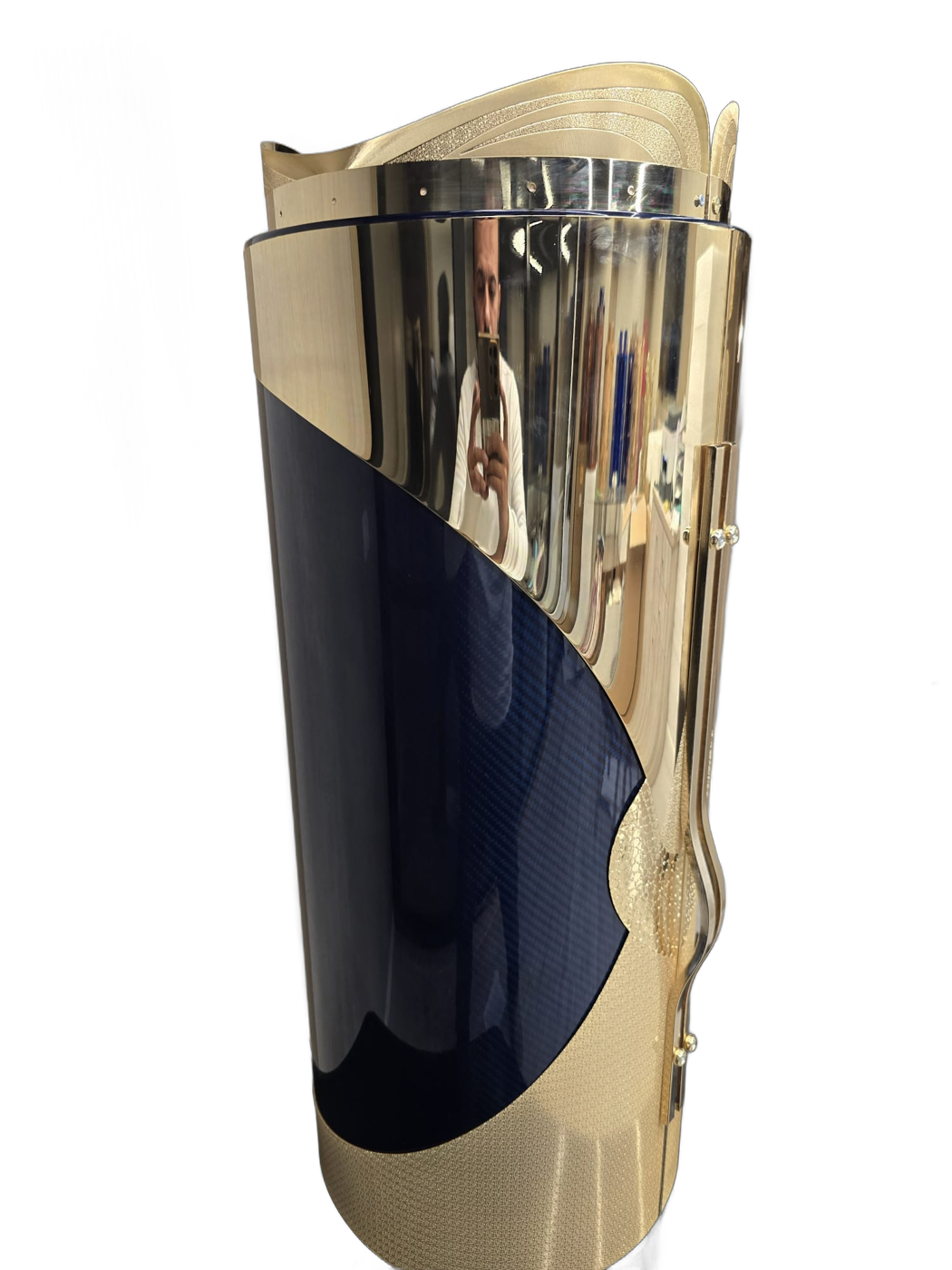 Gold-tone flame carbon Torah case — Other side