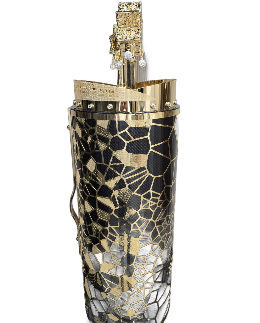 Gold-tone geometric carbon Torah case — Alternate view