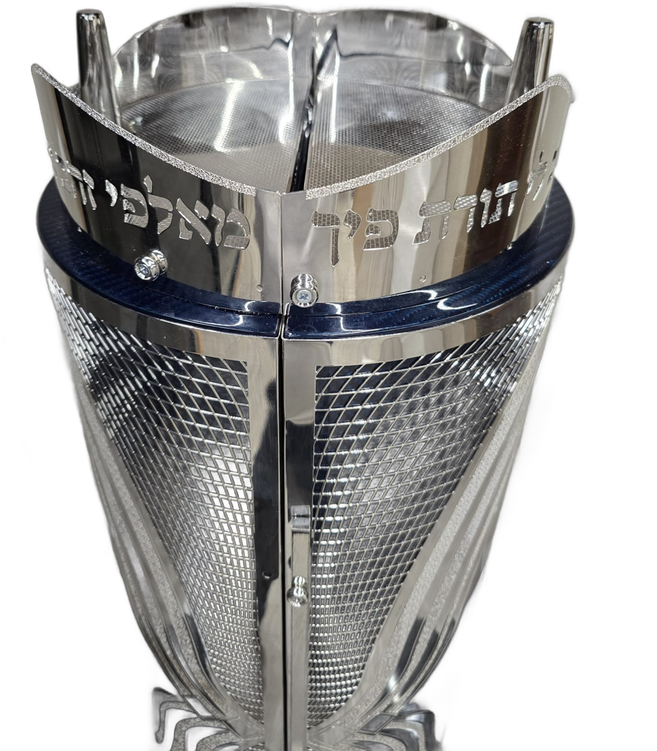 Silver-tone wave carbon Torah case — Upper section — close-up