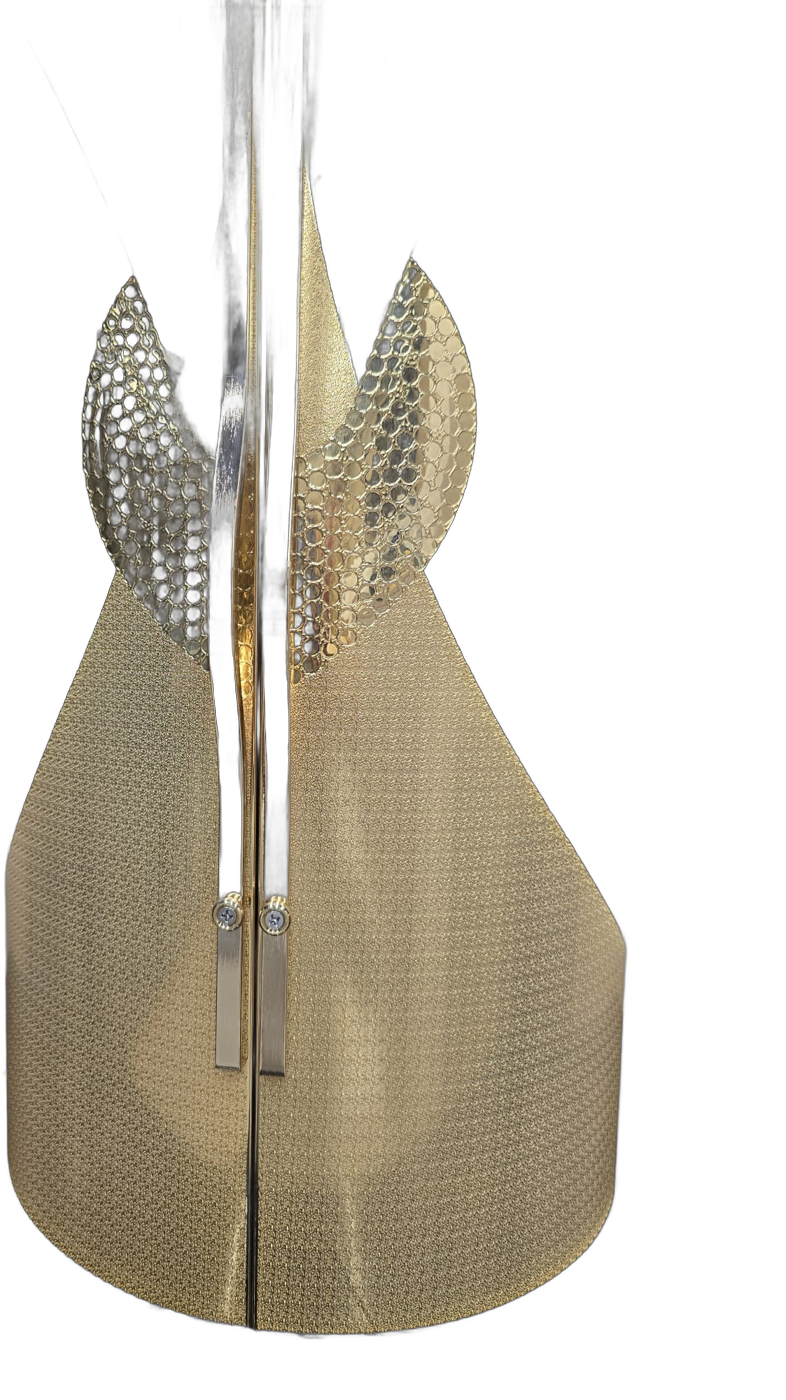 Gold-tone flame carbon Torah case — Opening detail