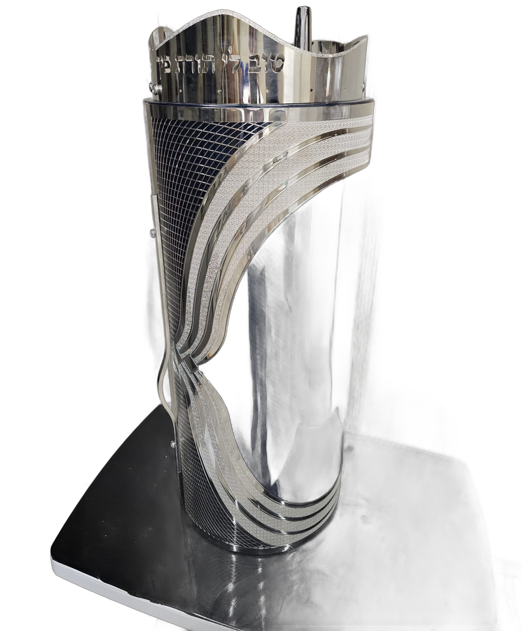 Silver-tone wave carbon Torah case — Side view