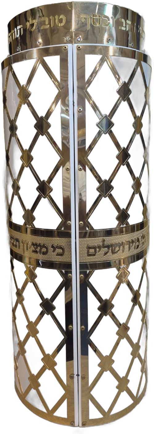 תיק ברשת מעוינים בגוון זהב — צילום 1